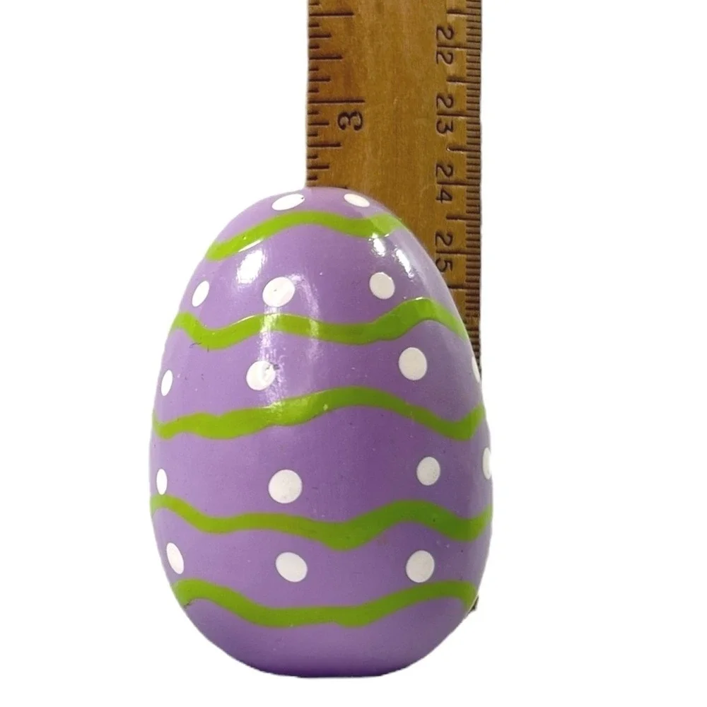 Set of 8 Wooden‎ Easter Eggs Stripes Dots Flowers